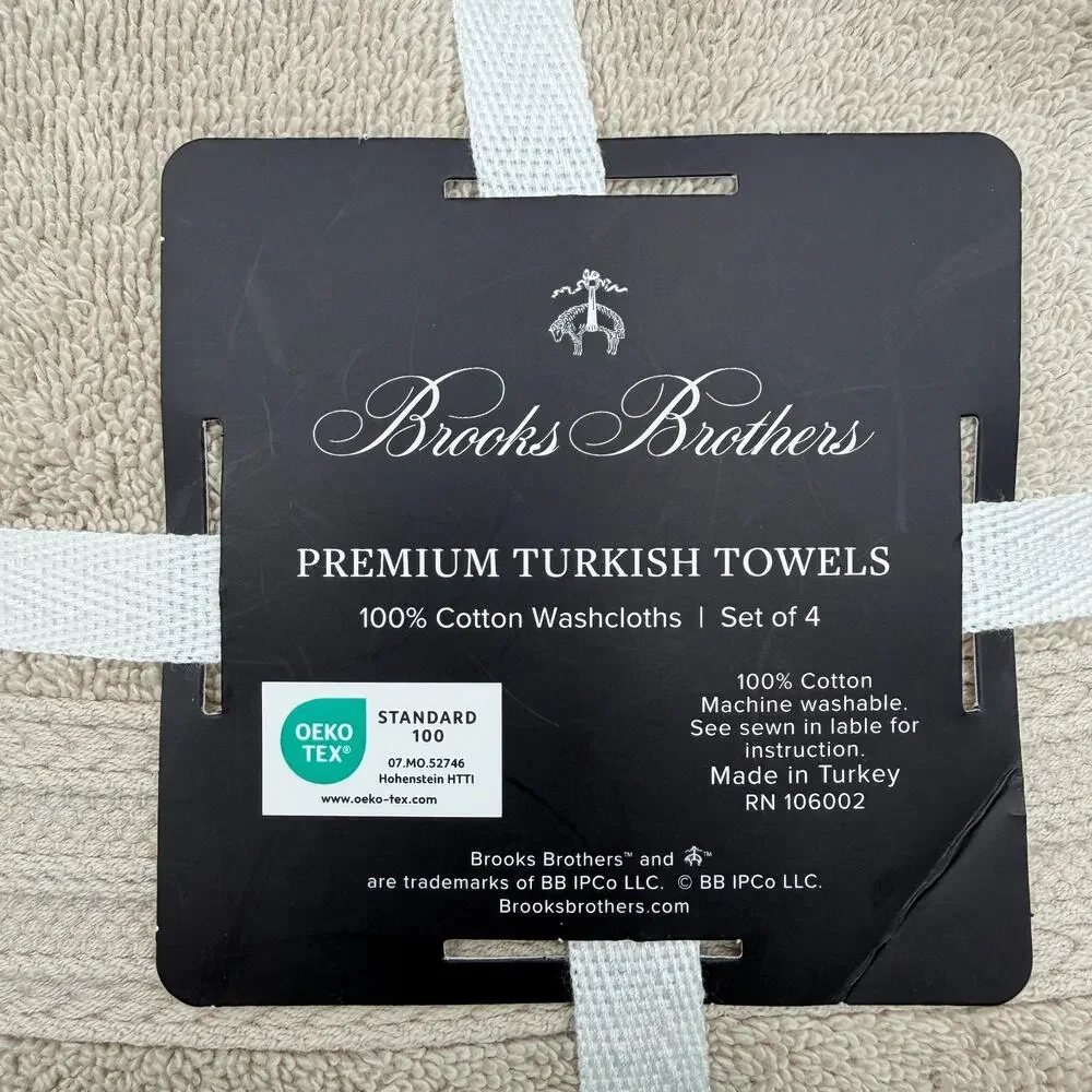 Brooks Brothers Premium Turkish Cotton Washcloths Set of 4 Warm Beige Taupe NWT